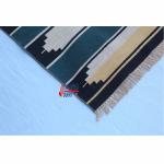 4x6 Indigo Blue And Golden yellow Tie-dye Cotton Rug - Handmade Striped Washable Kilim