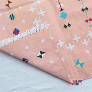 Multi Sizes Cotton Blush Pink And White Flat Weave Indian Rug - Royal Premium Design Kilim Carpet, High Quality Cotton Flatweave Rug